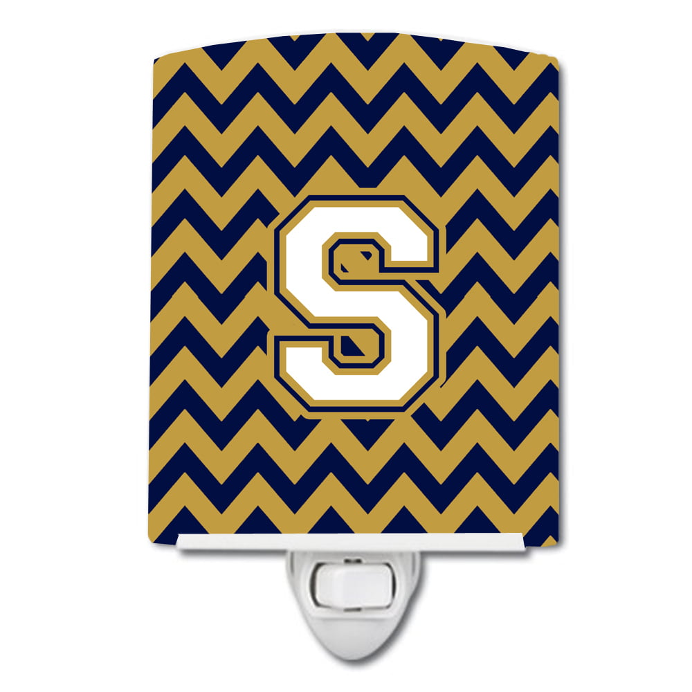 Letter S Chevron Navy Blue & Gold Ceramic Night Light
