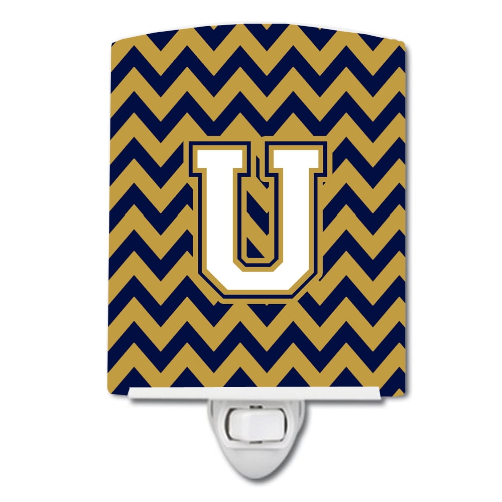 Letter U Chevron Navy Blue & Gold Ceramic Night Light