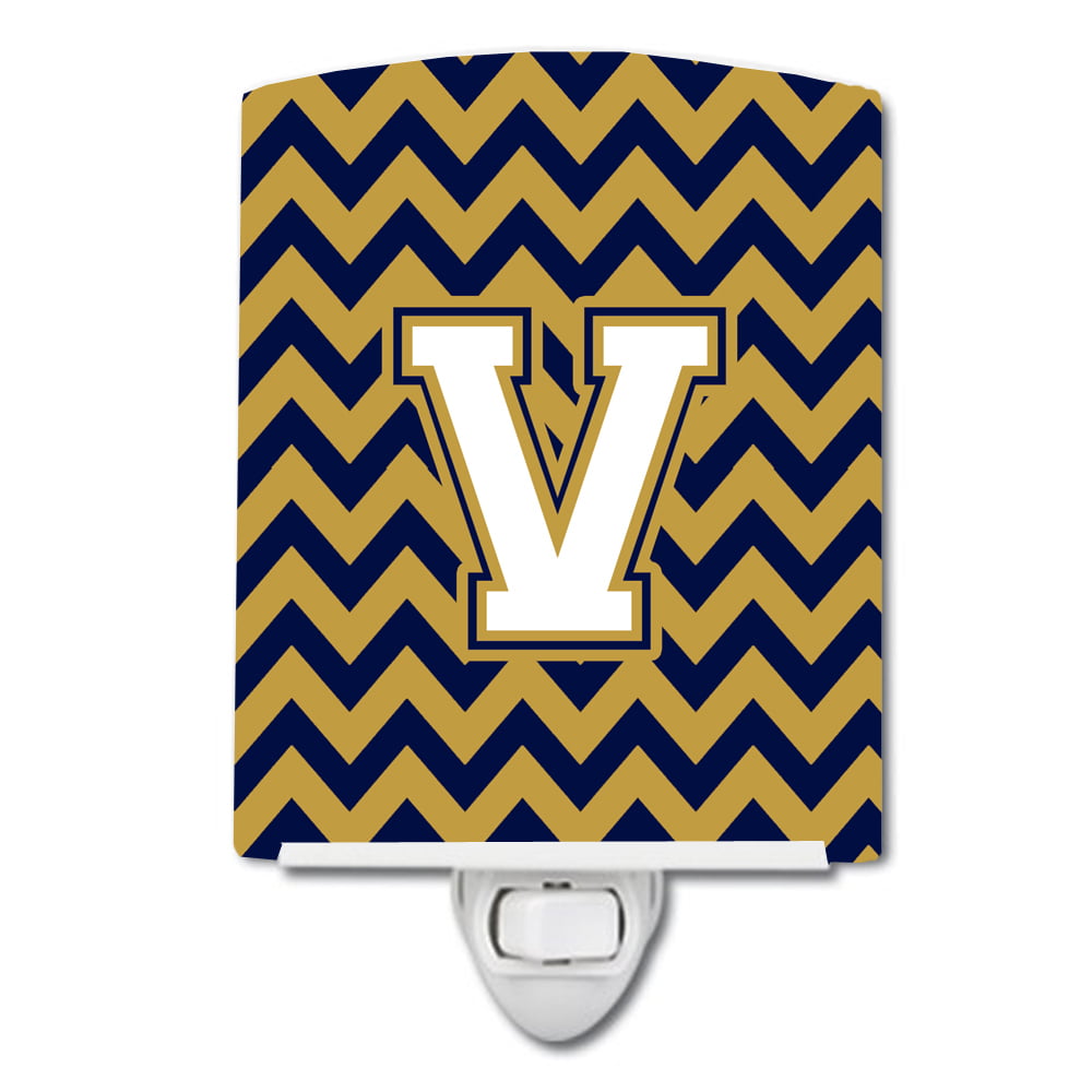 Letter V Chevron Navy Blue & Gold Ceramic Night Light