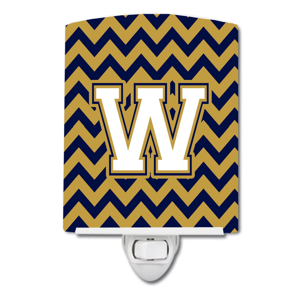 Letter W Chevron Navy Blue & Gold Ceramic Night Light