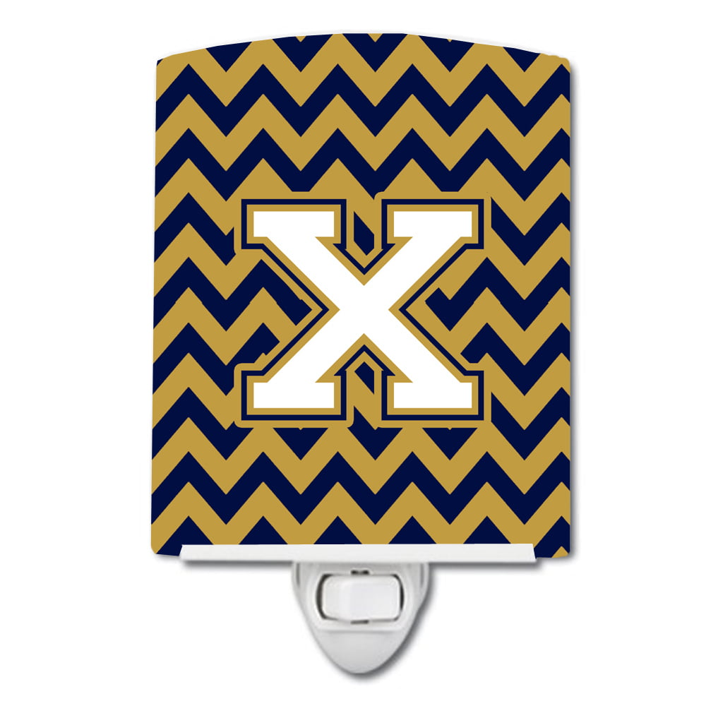 Letter X Chevron Navy Blue & Gold Ceramic Night Light