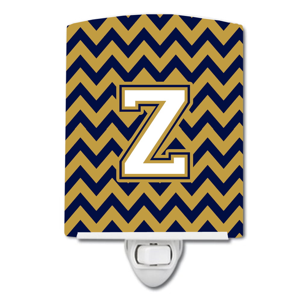 Letter Z Chevron Navy Blue & Gold Ceramic Night Light
