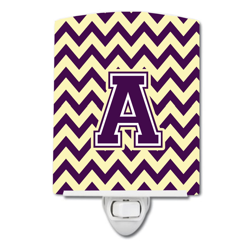 Letter A Chevron Purple & Gold Ceramic Night Light