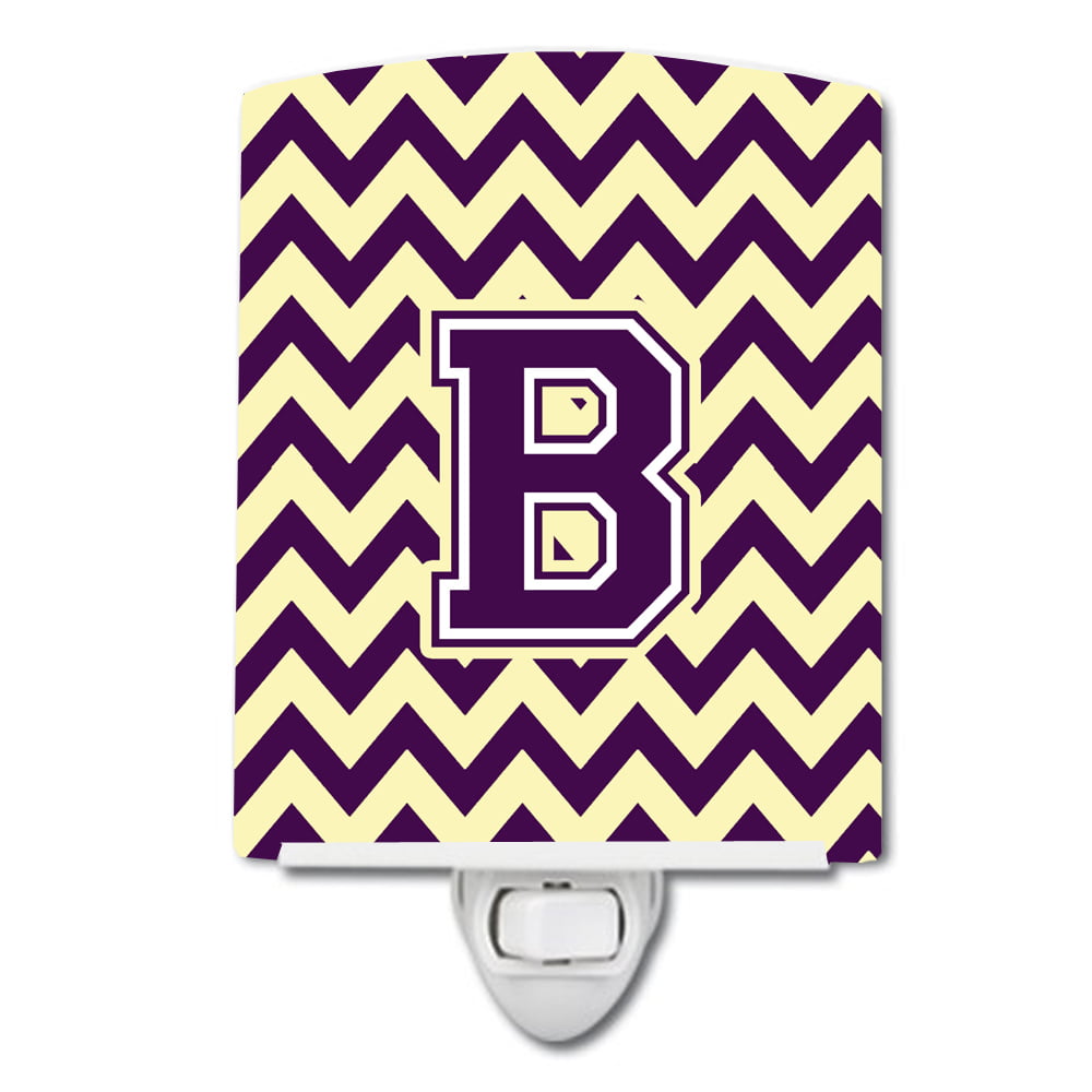 Letter B Chevron Purple & Gold Ceramic Night Light