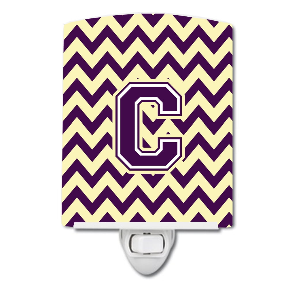 Letter C Chevron Purple & Gold Ceramic Night Light