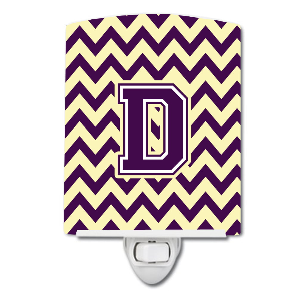 Letter D Chevron Purple & Gold Ceramic Night Light