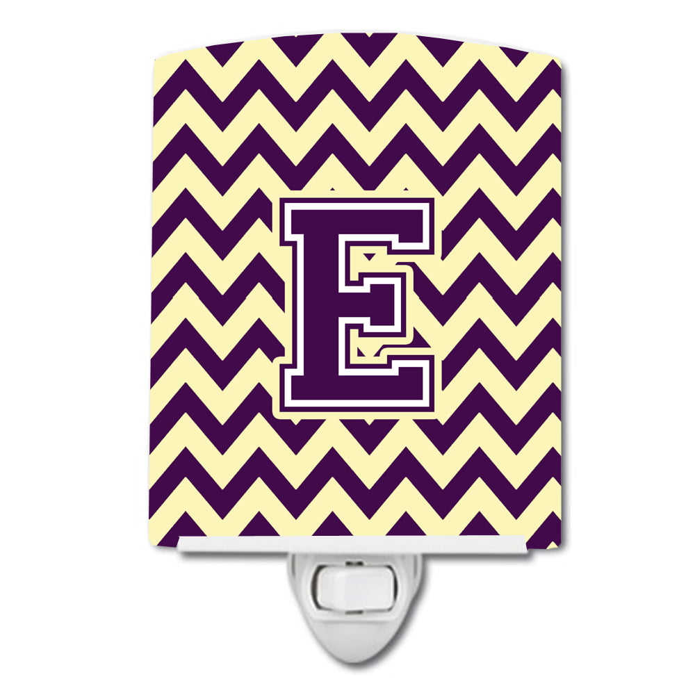 Letter E Chevron Purple & Gold Ceramic Night Light