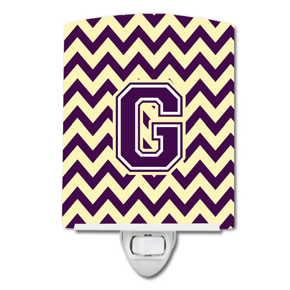 Letter G Chevron Purple & Gold Ceramic Night Light