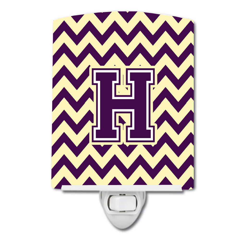 Letter H Chevron Purple & Gold Ceramic Night Light