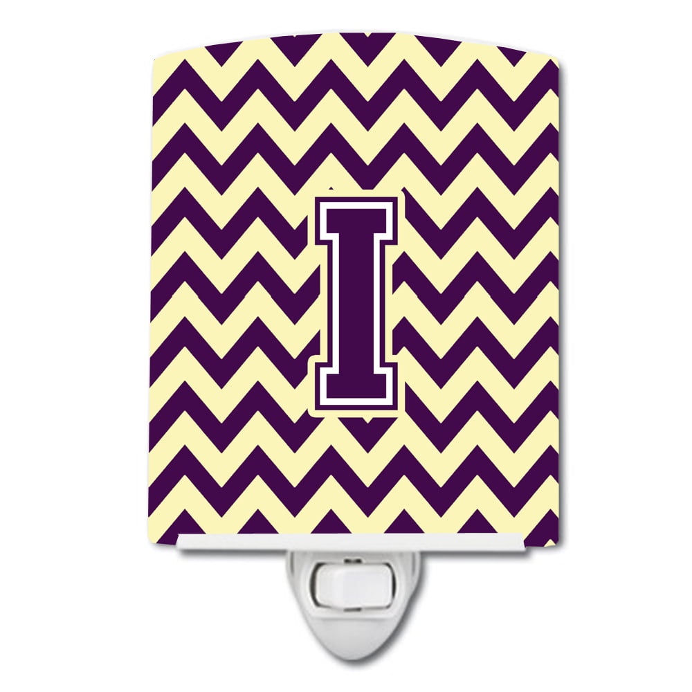 Letter I Chevron Purple & Gold Ceramic Night Light