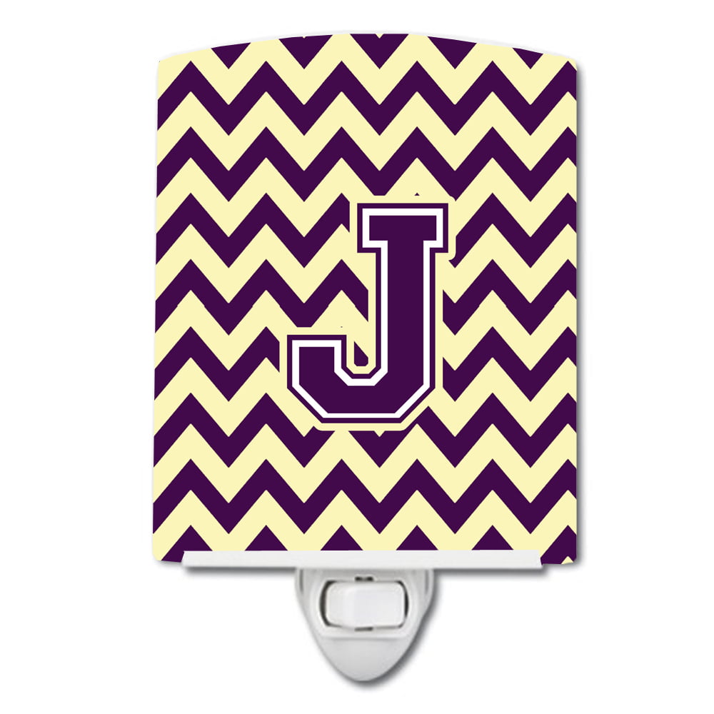 Letter J Chevron Purple & Gold Ceramic Night Light