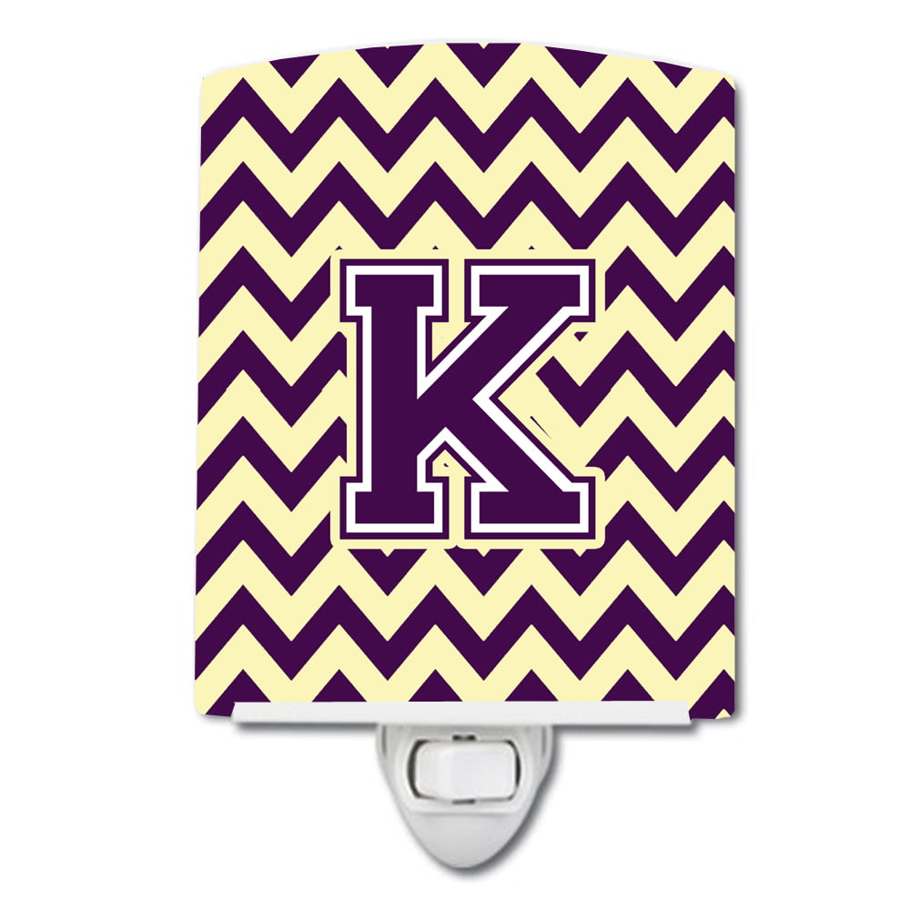 Letter K Chevron Purple & Gold Ceramic Night Light