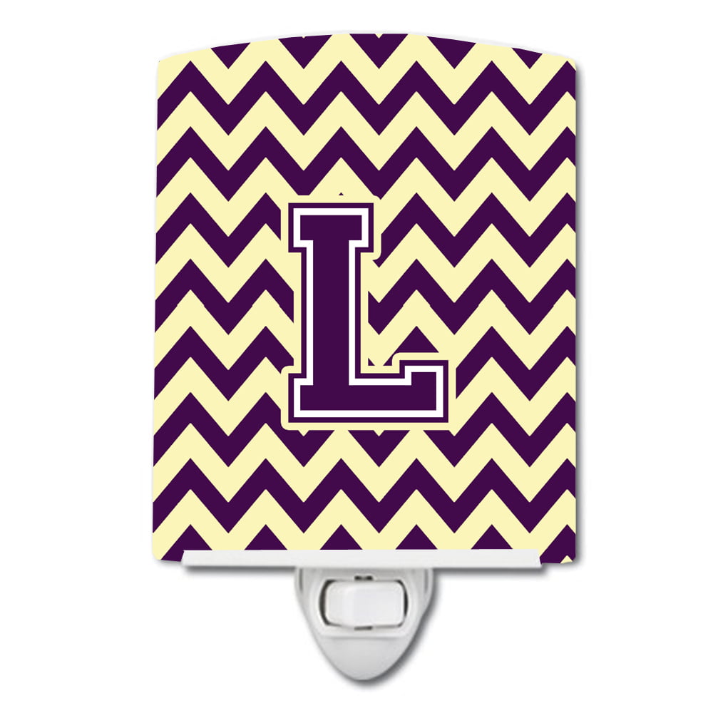 Letter L Chevron Purple & Gold Ceramic Night Light