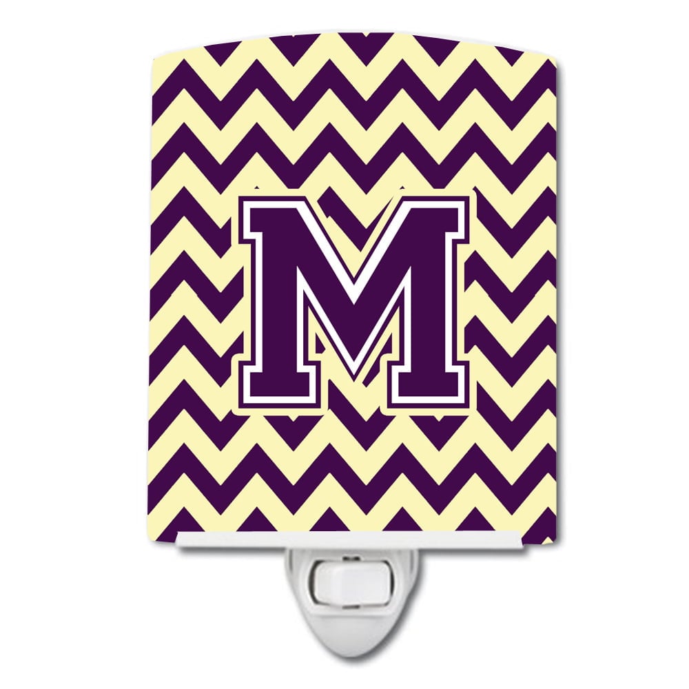 Letter M Chevron Purple & Gold Ceramic Night Light