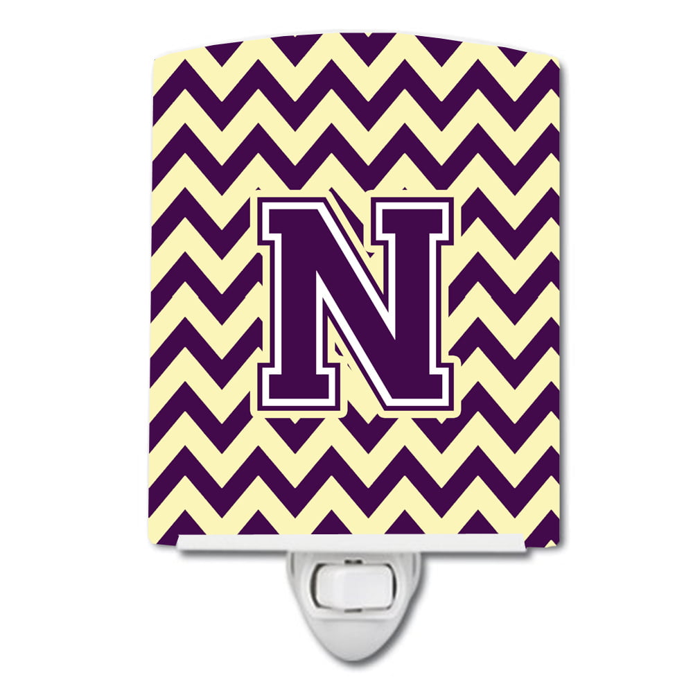 Letter N Chevron Purple & Gold Ceramic Night Light