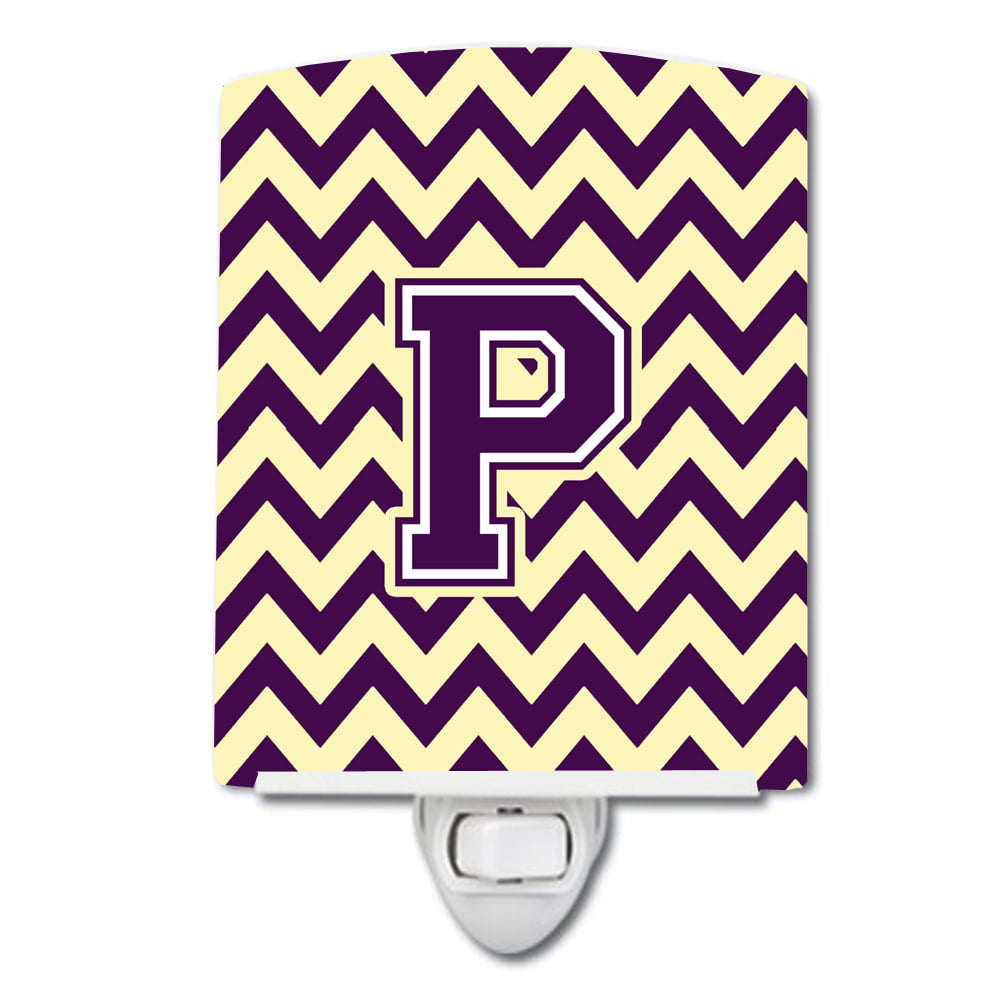 Letter P Chevron Purple & Gold Ceramic Night Light