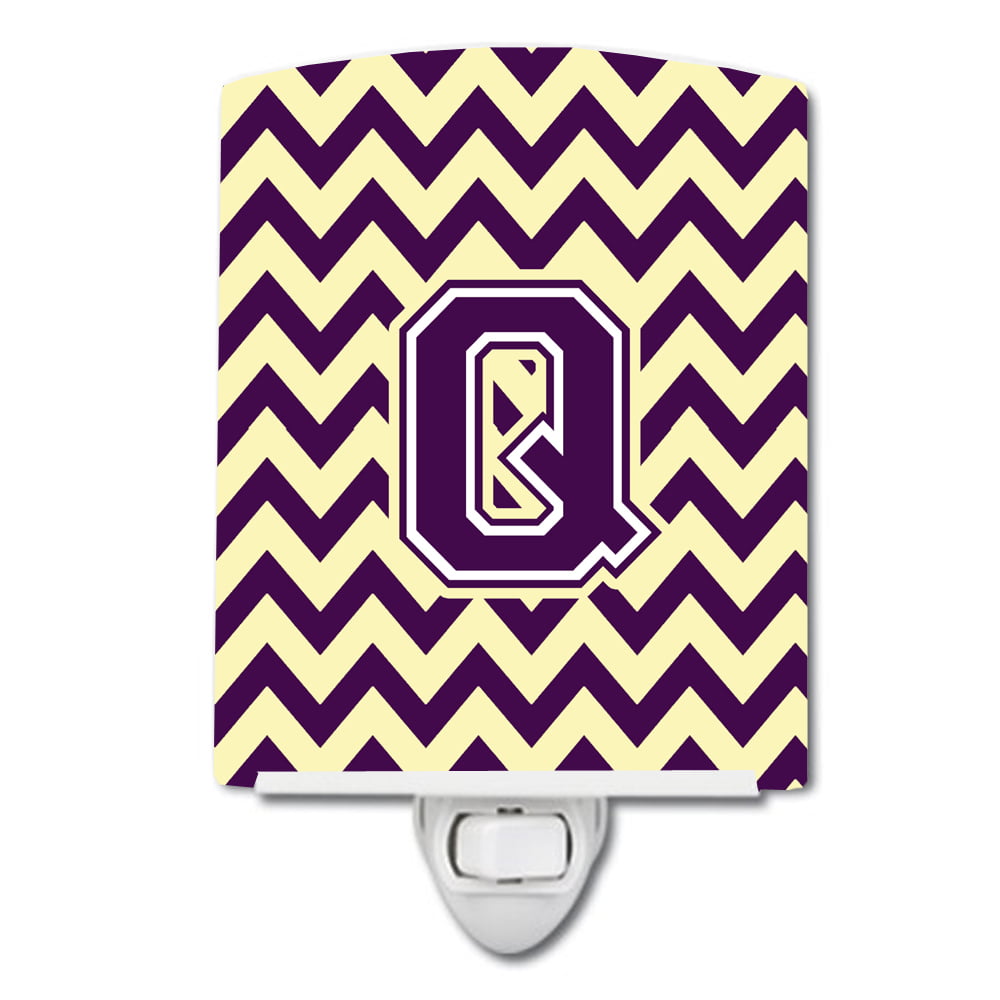 Letter Q Chevron Purple & Gold Ceramic Night Light