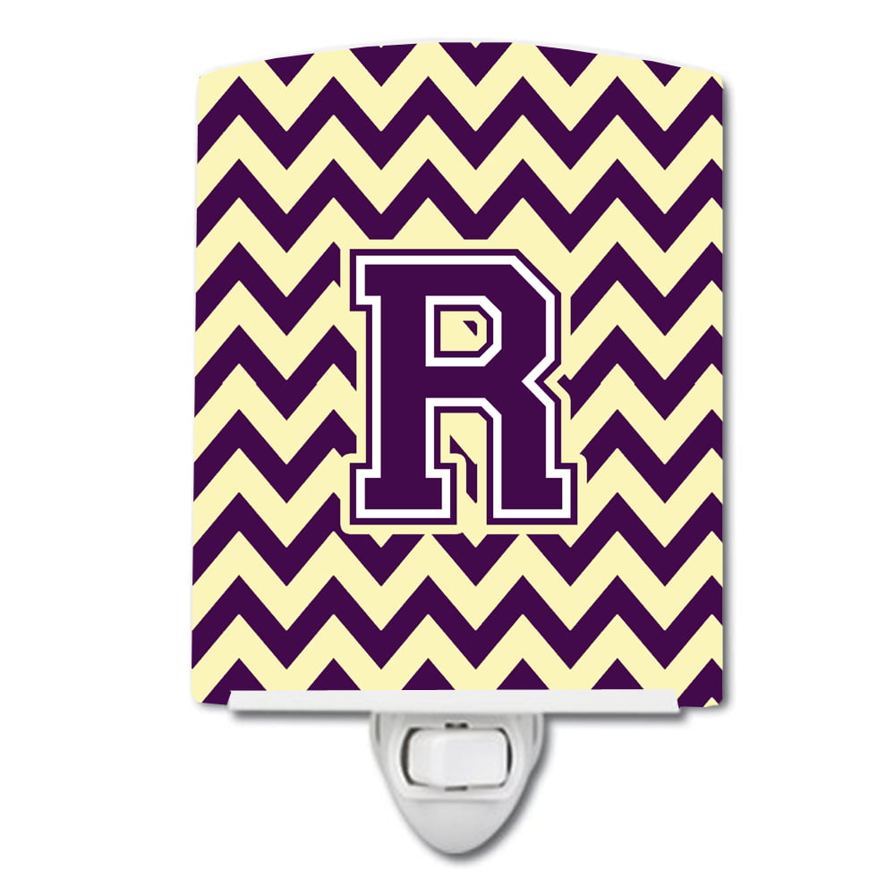 Letter R Chevron Purple & Gold Ceramic Night Light
