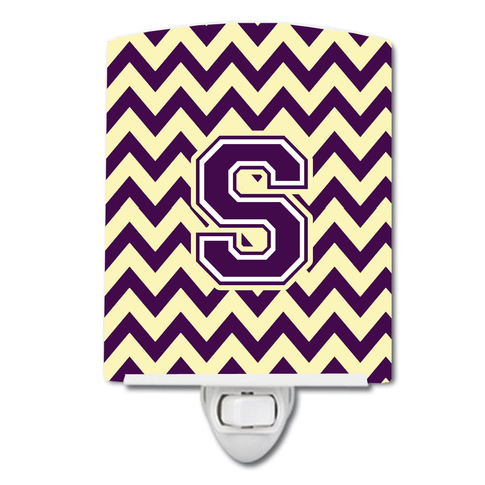 Letter S Chevron Purple & Gold Ceramic Night Light