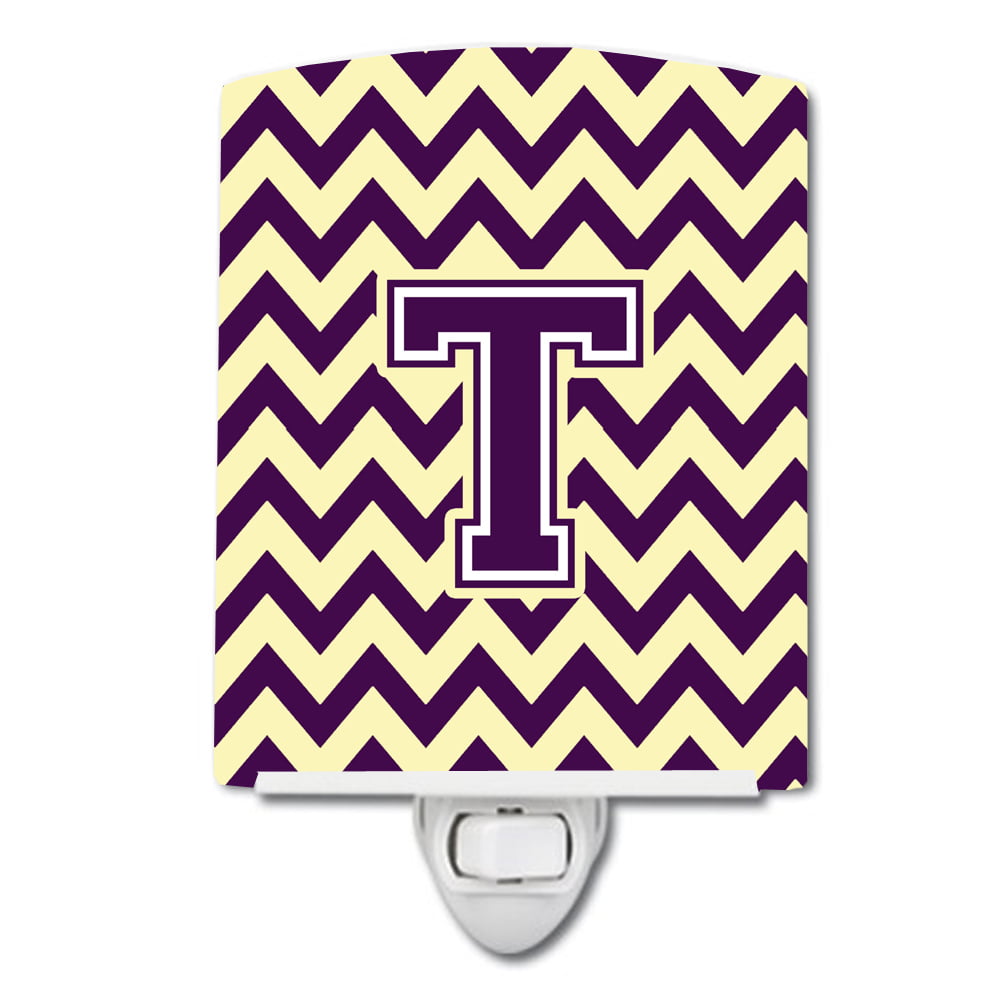 Letter T Chevron Purple & Gold Ceramic Night Light