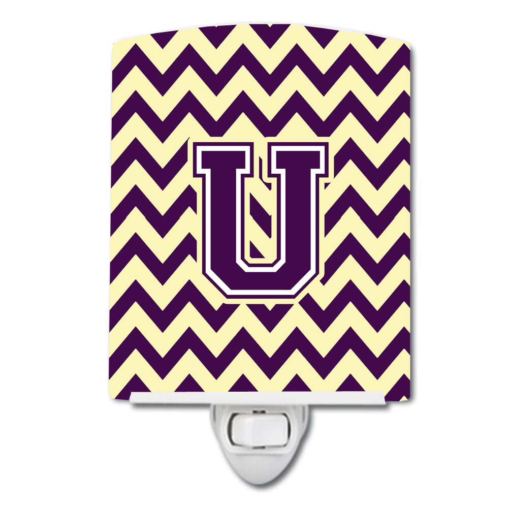 Letter U Chevron Purple & Gold Ceramic Night Light