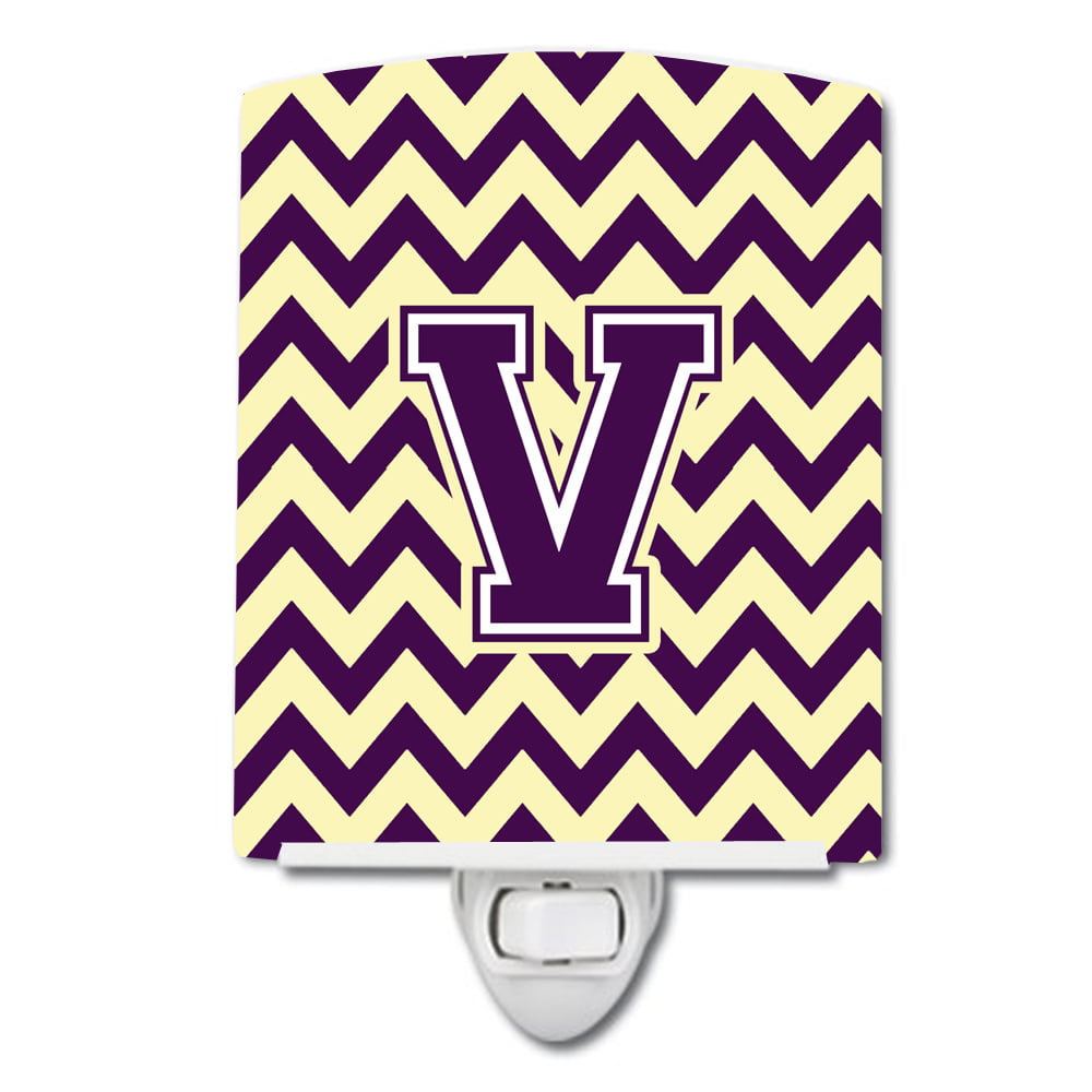 Letter V Chevron Purple & Gold Ceramic Night Light