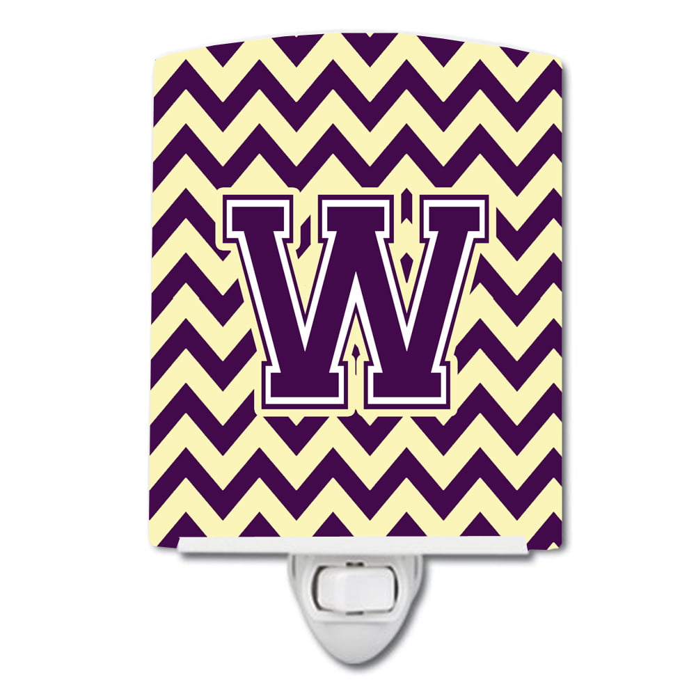 Letter W Chevron Purple & Gold Ceramic Night Light