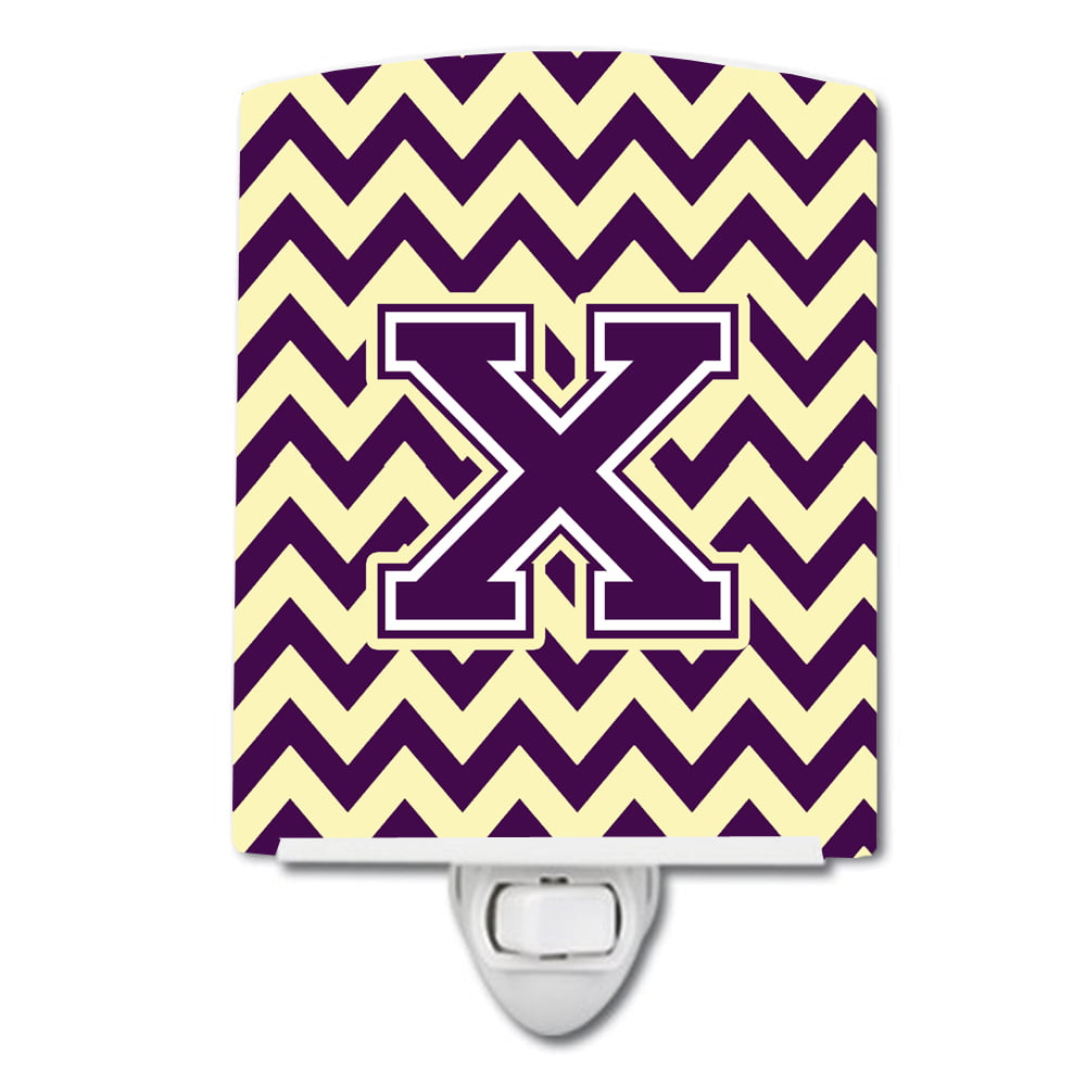 Letter X Chevron Purple & Gold Ceramic Night Light