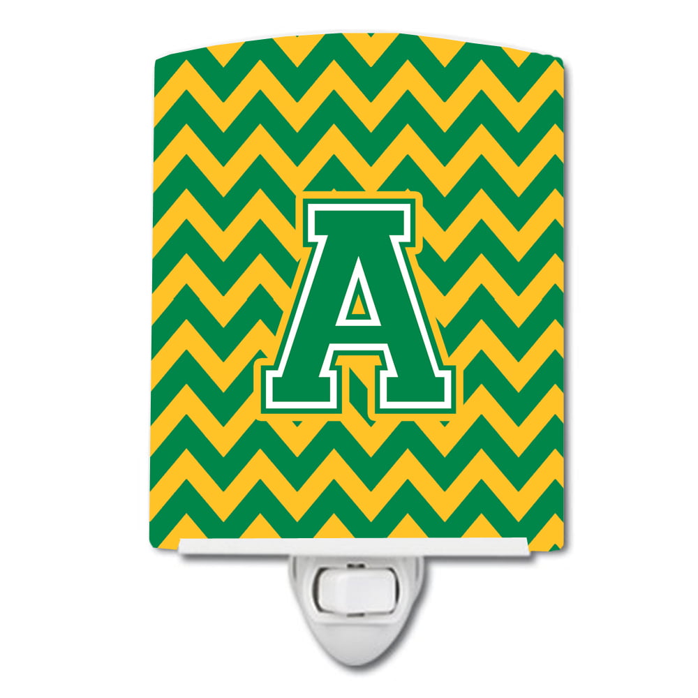 Letter A Chevron Green & Gold Ceramic Night Light