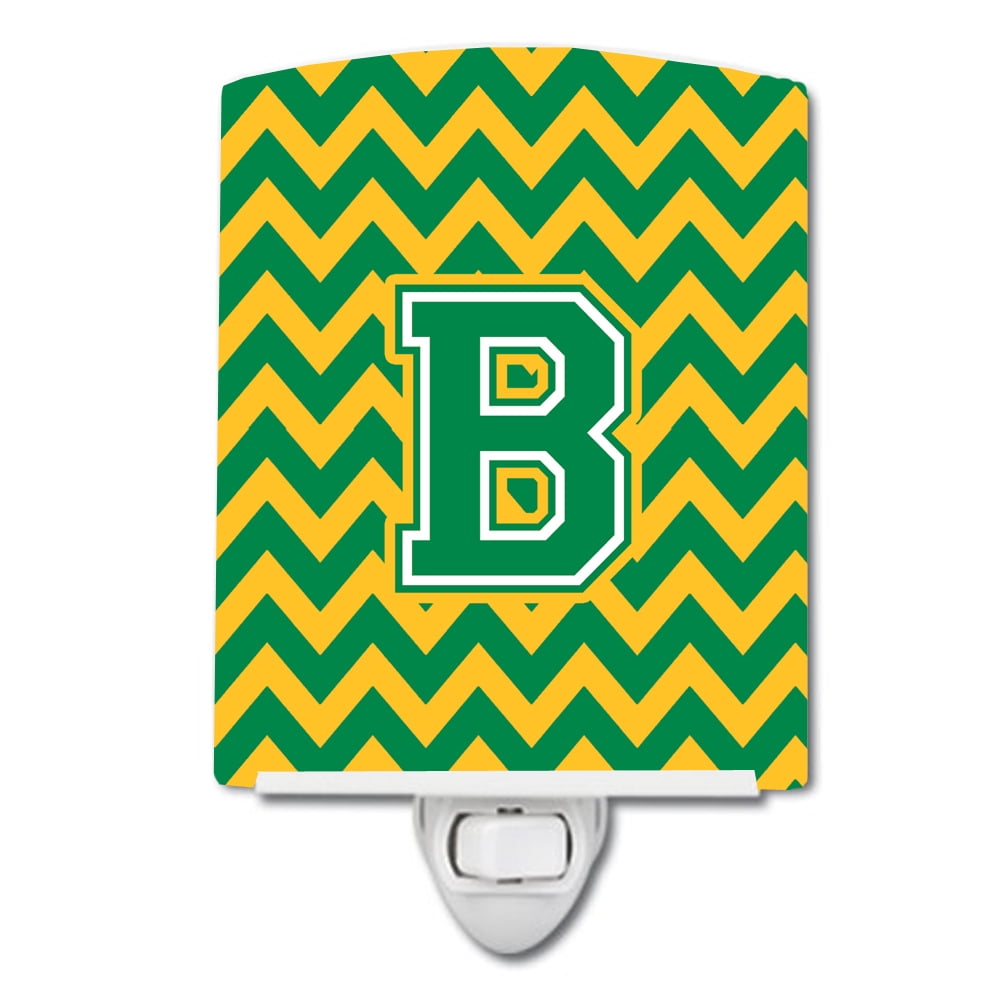 Letter B Chevron Green & Gold Ceramic Night Light