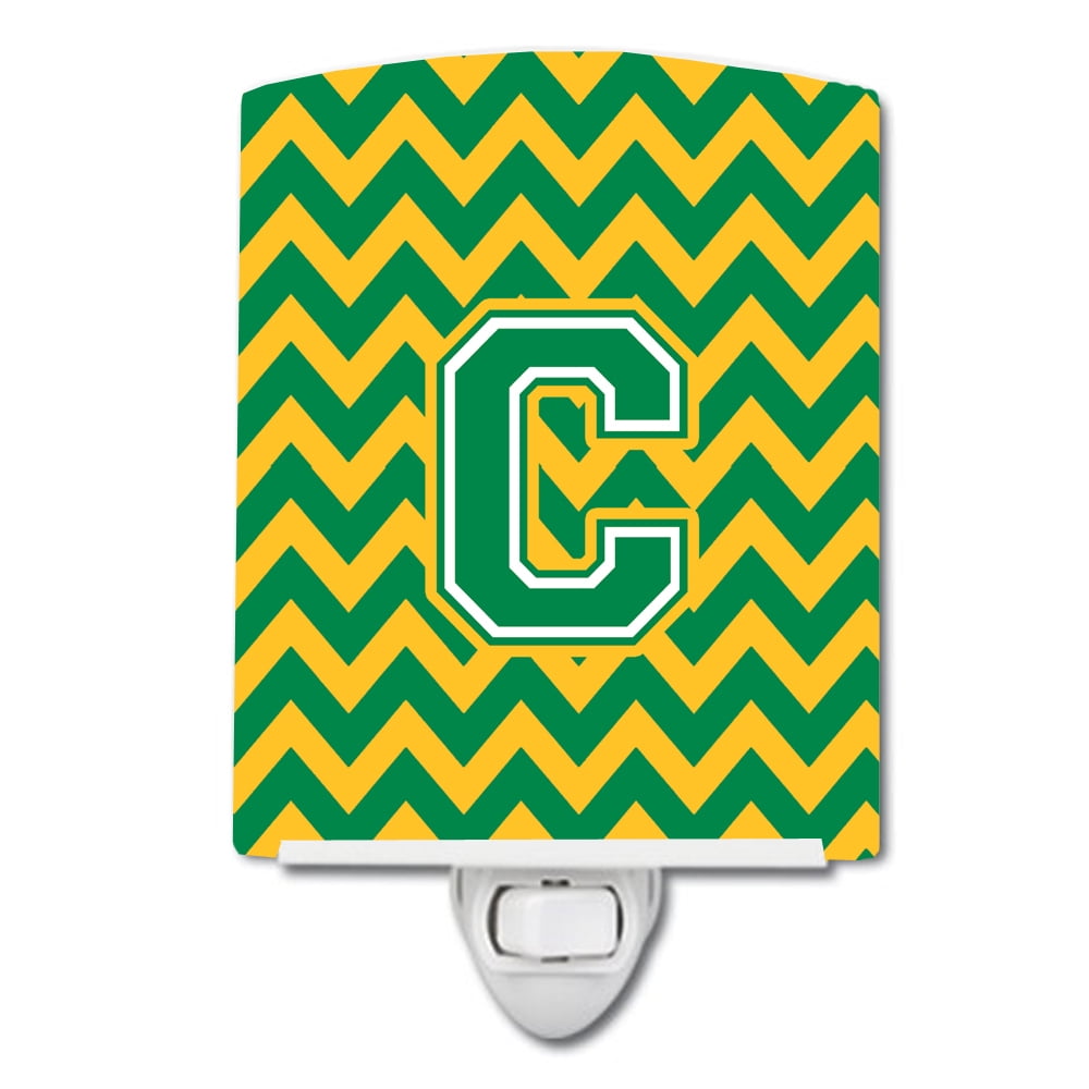Letter C Chevron Green & Gold Ceramic Night Light