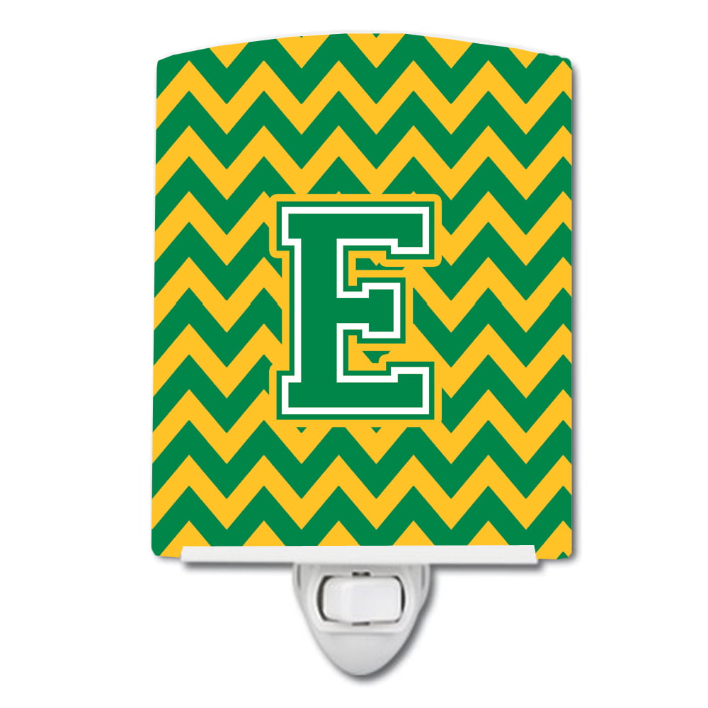 CJ1059-ECNL Letter E Chevron Green & Gold Ceramic Night Light