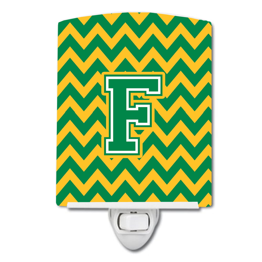 Letter F Chevron Green & Gold Ceramic Night Light