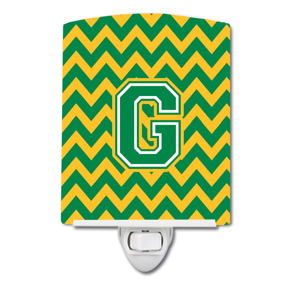 Letter G Chevron Green & Gold Ceramic Night Light