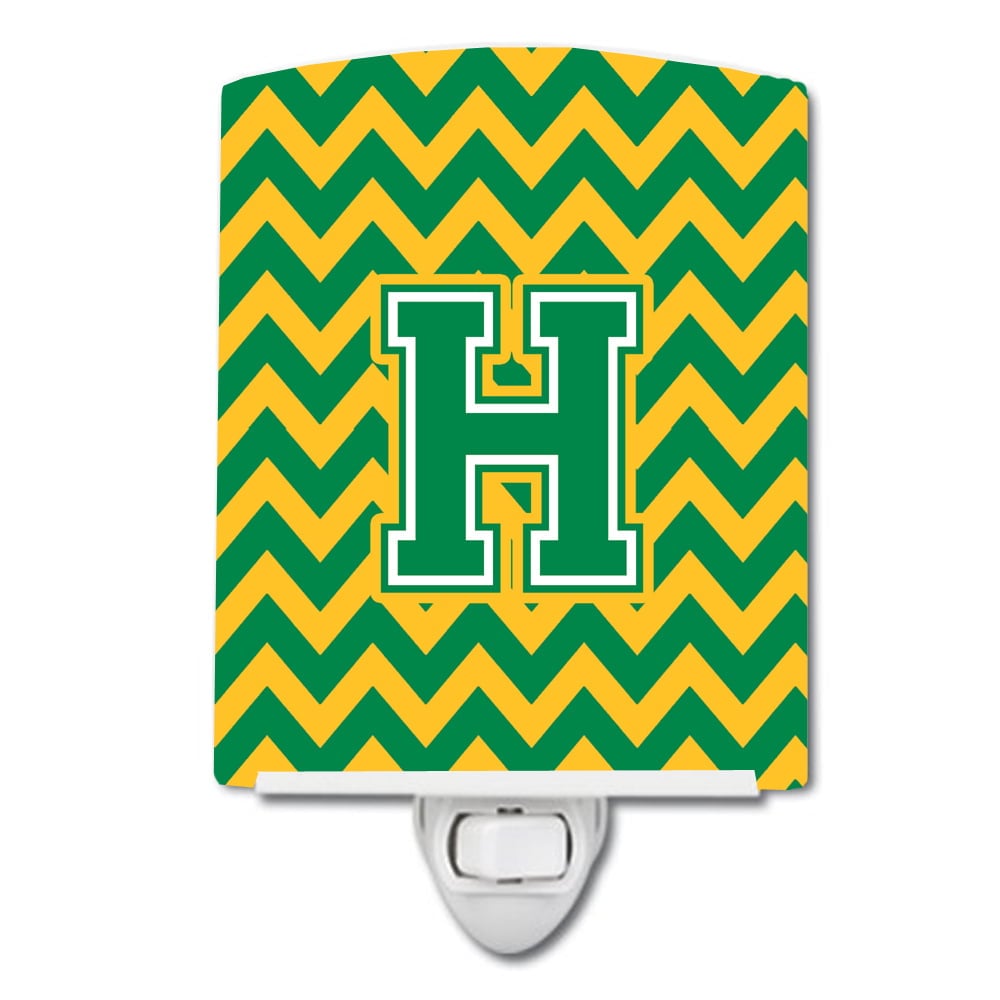 Letter H Chevron Green & Gold Ceramic Night Light