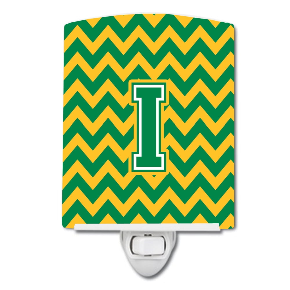 Letter I Chevron Green & Gold Ceramic Night Light
