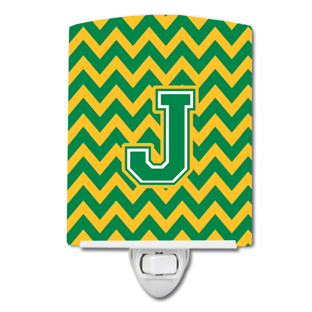 Letter J Chevron Green & Gold Ceramic Night Light