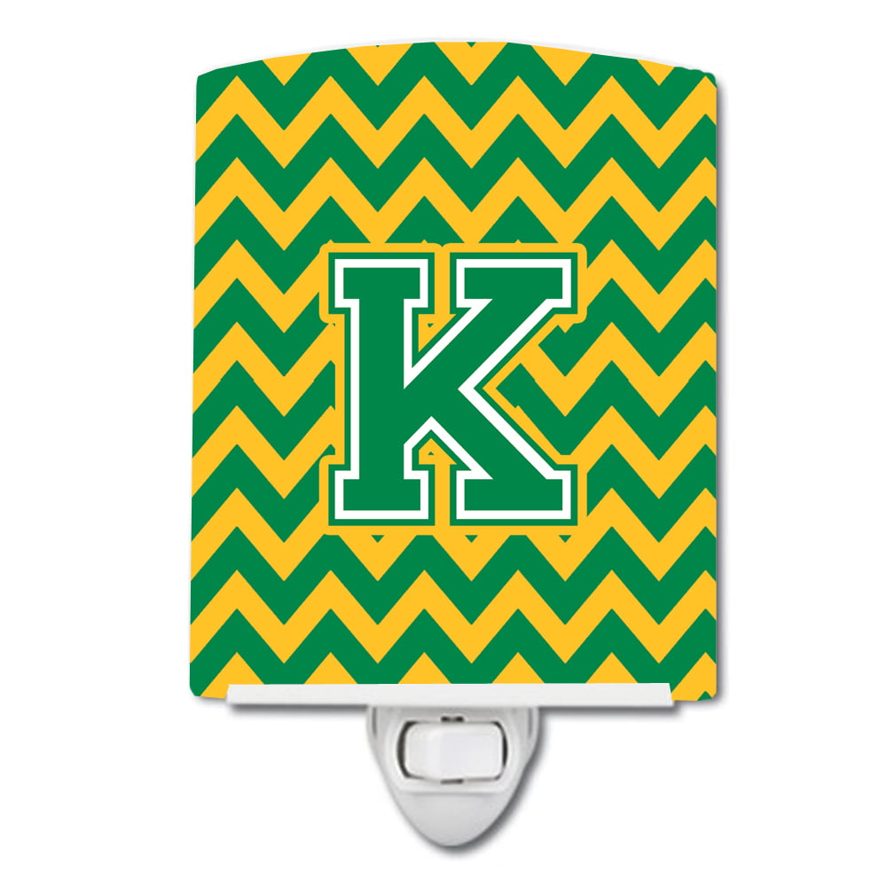 Letter K Chevron Green & Gold Ceramic Night Light