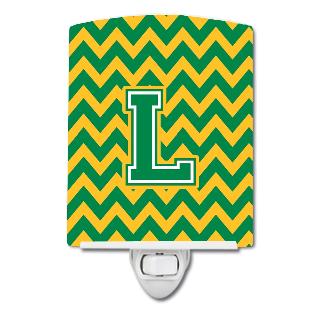 Letter L Chevron Green & Gold Ceramic Night Light