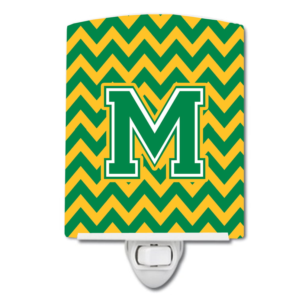 Letter M Chevron Green & Gold Ceramic Night Light