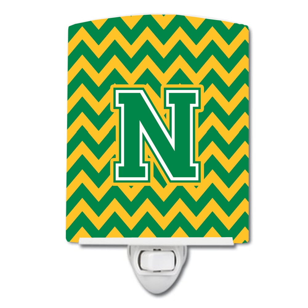 Letter N Chevron Green & Gold Ceramic Night Light