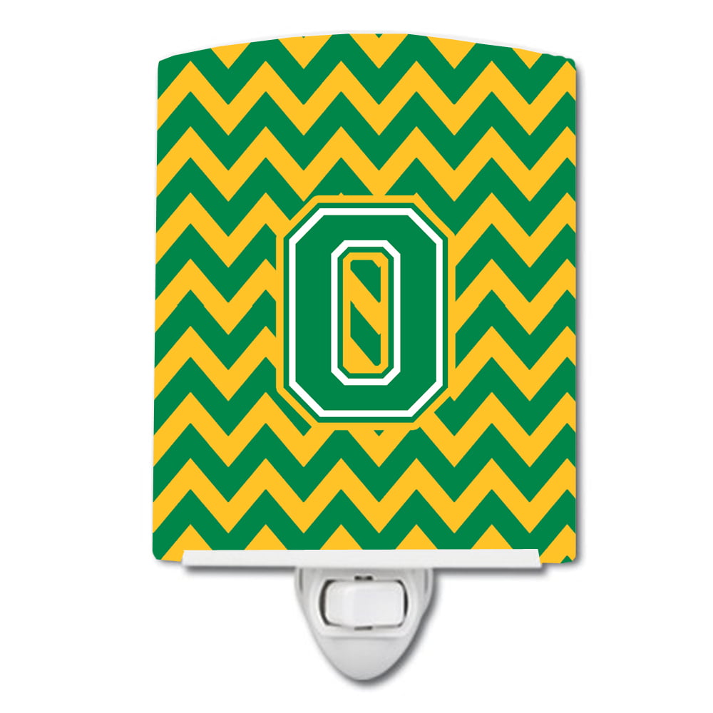 Letter O Chevron Green & Gold Ceramic Night Light