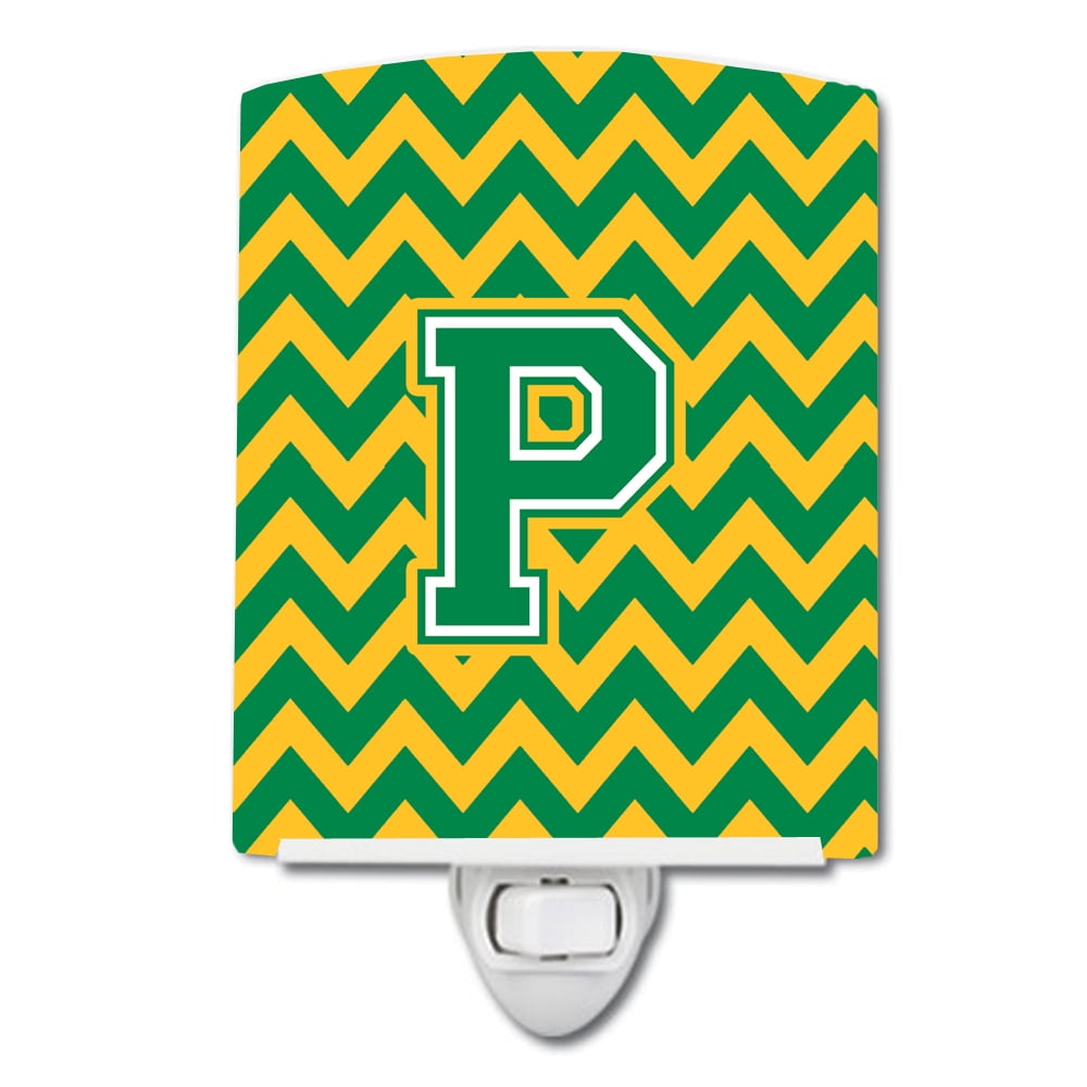 Letter P Chevron Green & Gold Ceramic Night Light
