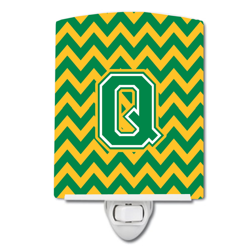 Letter Q Chevron Green & Gold Ceramic Night Light