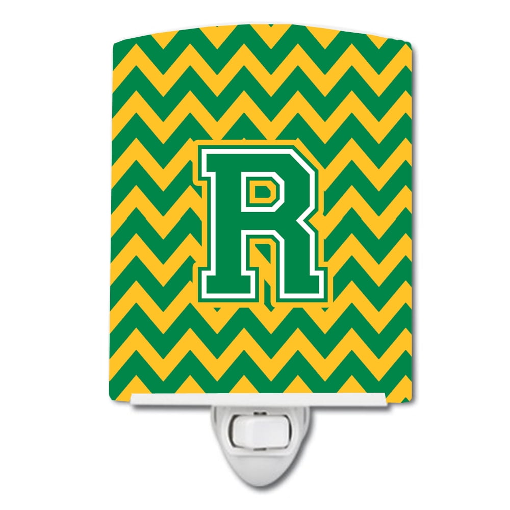 Letter R Chevron Green & Gold Ceramic Night Light