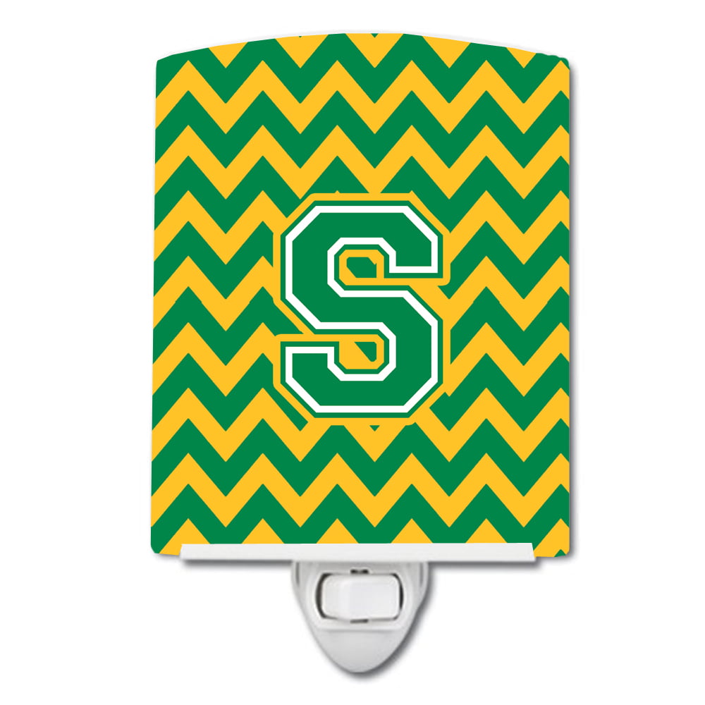 Letter S Chevron Green & Gold Ceramic Night Light