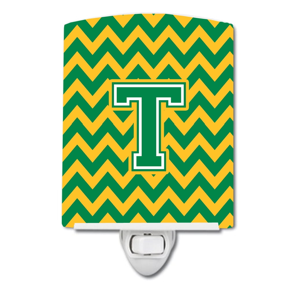 Letter T Chevron Green & Gold Ceramic Night Light