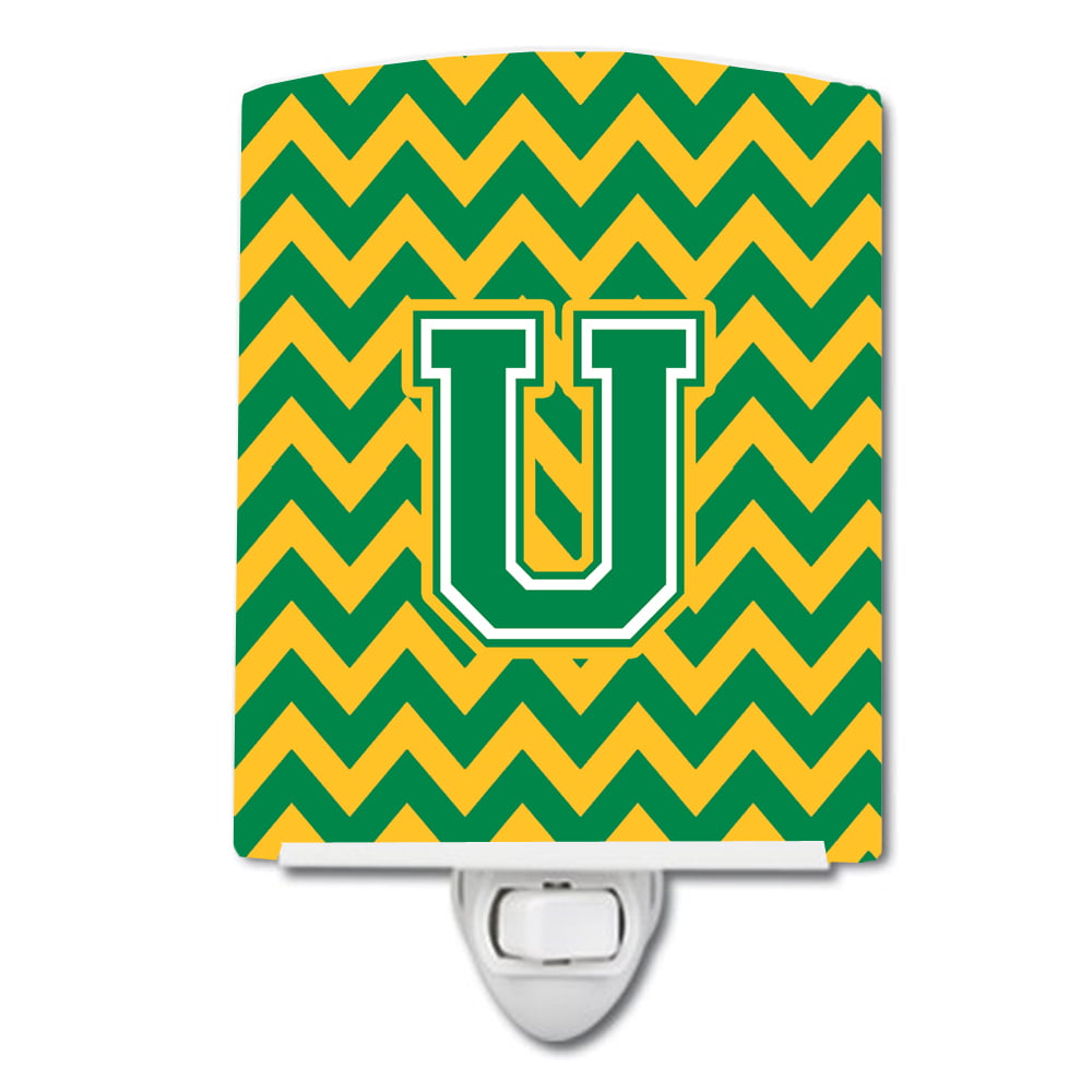 Letter U Chevron Green & Gold Ceramic Night Light