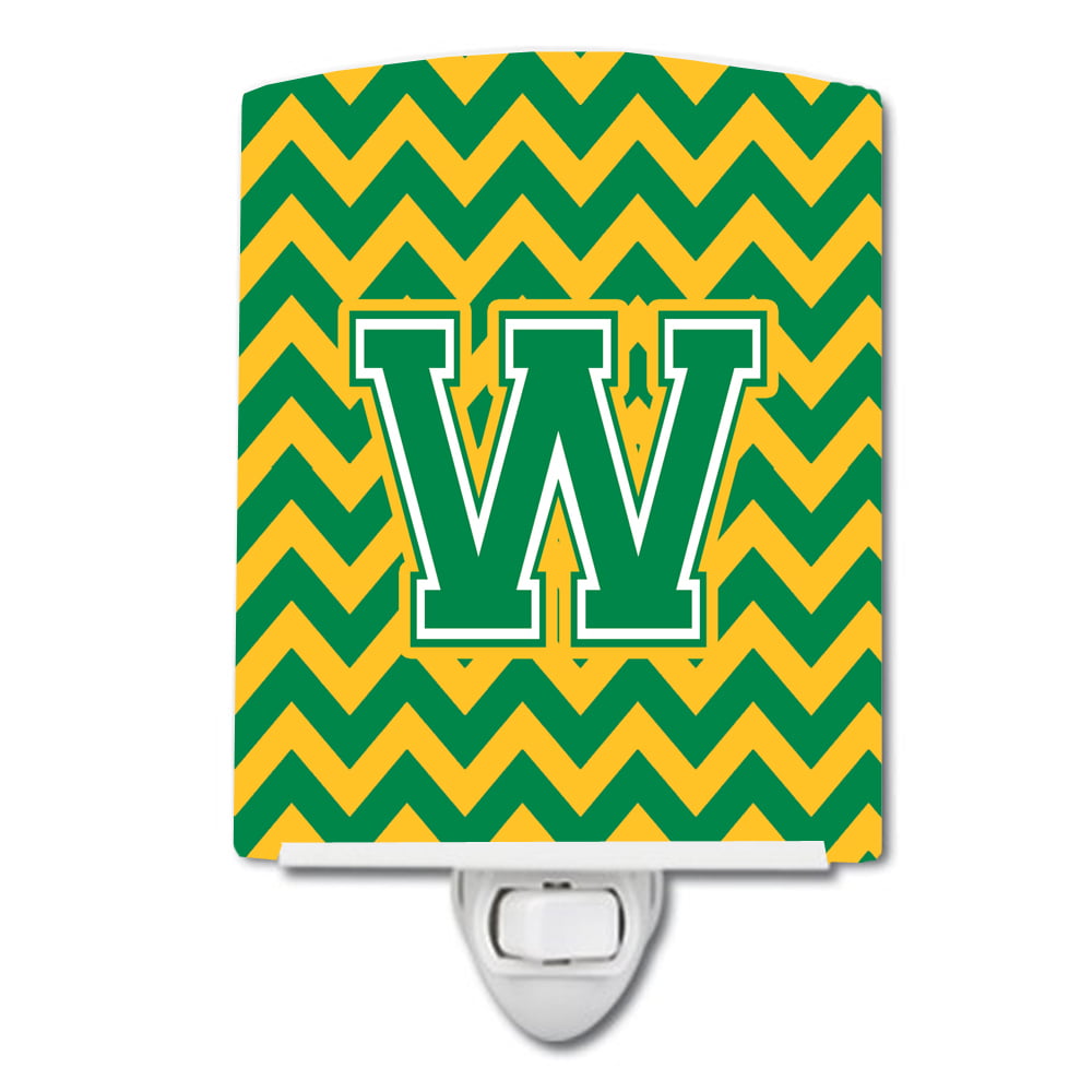 Letter W Chevron Green & Gold Ceramic Night Light