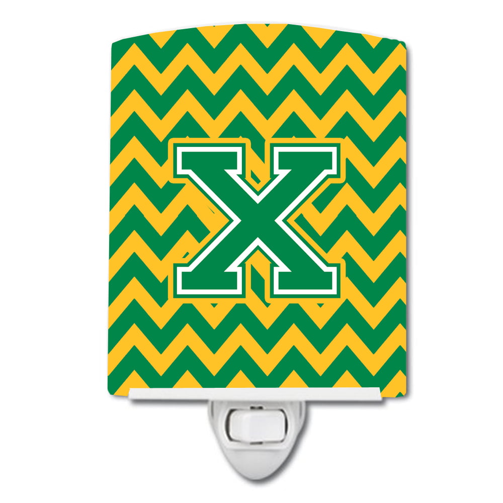 Letter X Chevron Green & Gold Ceramic Night Light